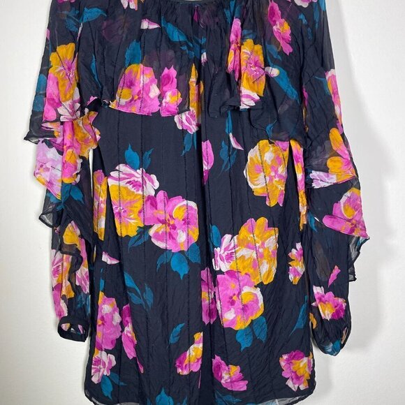 Joie Women's Long Sleeve Floral Black Silk Tunic Blouse XS-(M) Oversized! - Picture 5 of 6